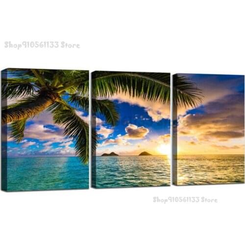 Sunshine Beach Landscape Diamond Painting Full square round Drill Diamant embroidery 5d Puzzle Crystal Picture Triptych,GG2332