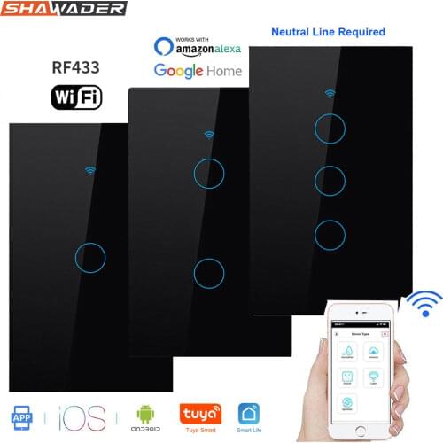 Wifi Smart Light Switch Glass Screen Touch Panel Voice Control Wireless Wall Switches Remote with Alexa Google Home 1/2/3/4 Gang