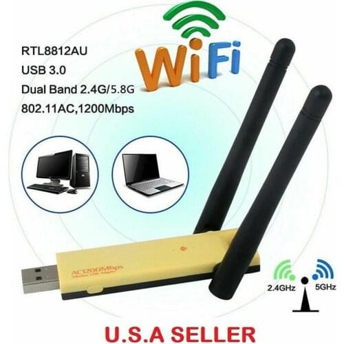 USB 3.0 1200Mbps Long Range AC1200 Dual Band 5GHz Wireless WiFi Adapter Antennas