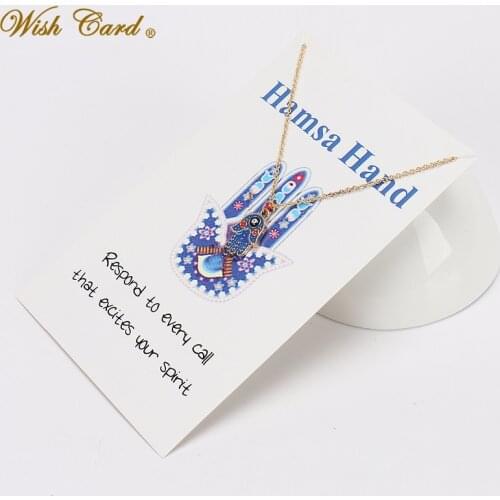 Wish Card Mysterious Mythology Hand of Fatima Necklace for Women Colar Jewelry Friendship Gifts with Card Adjustable Chian CN46