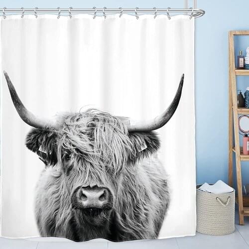 Highland Cow Shower Curtains Scotland Wild Animal Cows Bath Curtain Black White Pattern Printing Home Bathroom Decor Waterproof