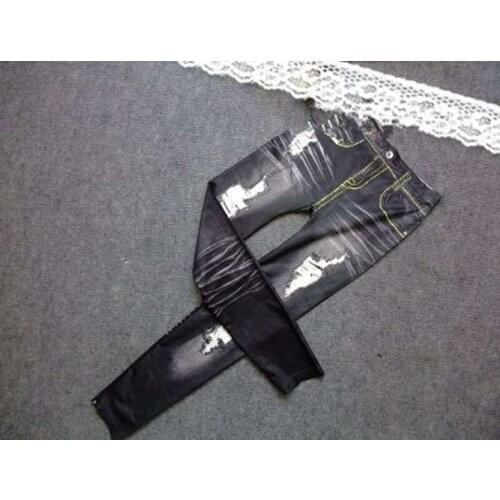 Women Fashions Destroyed Leggings Jeans Look Jeggings Stretch Skinny Laddy Jeans Black/Blue Leggings