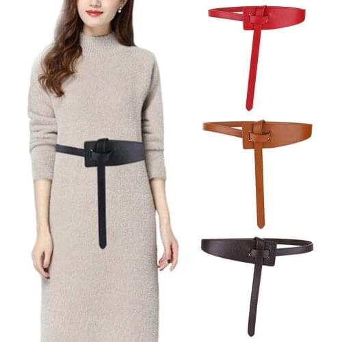 Women Fashion Design Wide Leather Belt Buckle Free Waist Band Dress Decoration