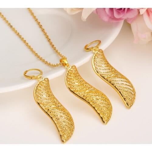 Dubai Gold Jewelry Set Fashion African Jewelry Hollow Fan-Shaped Dangle Earrings pendant Necklace For Women Gift girls charms