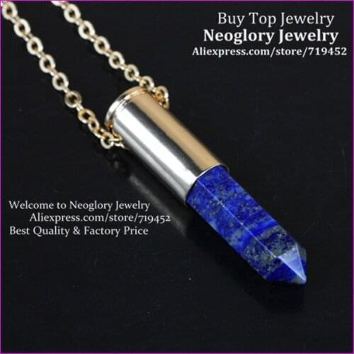 10pcs Nature Lapis Lazuli Gems Point Bullet Pendant Necklace Hexagon Drusy Quartz Druzy Pendant metal Color Casing Necklace