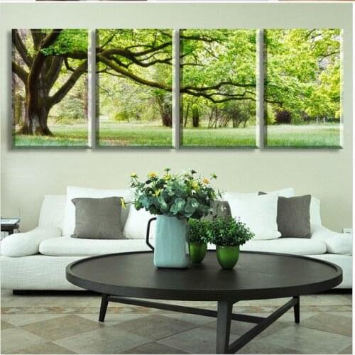 4 Pieces green Tree Wall Art Print canvas Canvas Painting Home Decoration Modern Wall Pictures for Living Room Frameless