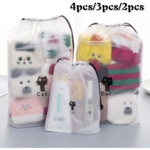 4pcs Clear Matte Plastic Bag Drawstring Storage Bag for Clothes/Shoes Portable Travel Storage Pouch Transparent Packaging Bag