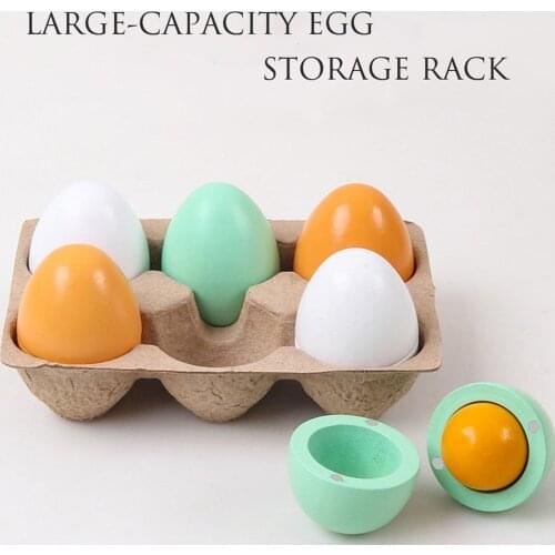 6pcs Simulation Eggs Wooden Toys Set Kids Kitchen Pretend Play Wood Eggs Toys Set Children Early Education Montessori Toy