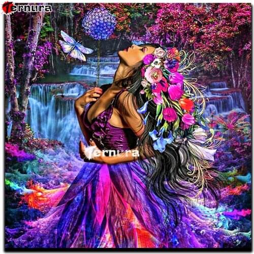 Diy diamond embroidery Fantasy landscape waterfall woman diamond painting Forest Flower Butterfly mosaic 5d picture rhinestone