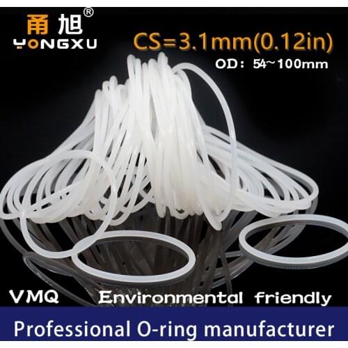 White Silicon O-ring Silicone CS3.1mm Thickness OD54/55/60/65/70/75/80/85/90/95/100*3.1mm O Ring Seal Rubber Gasket Rings Washer
