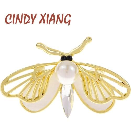 CINDY XIANG Double Layer Wing Honey Bee Brooches For Men Pins Cute Insect Small Rhinestone And Pearl Collar Brooch Accesories