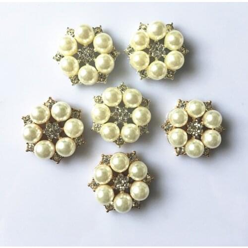 CJSIR 5Pcs 26mm Flower Rhinestones Pearl Buttons Wedding Decoration Diy Alloy Diamond Crystal Bow Accessories Gold Silver