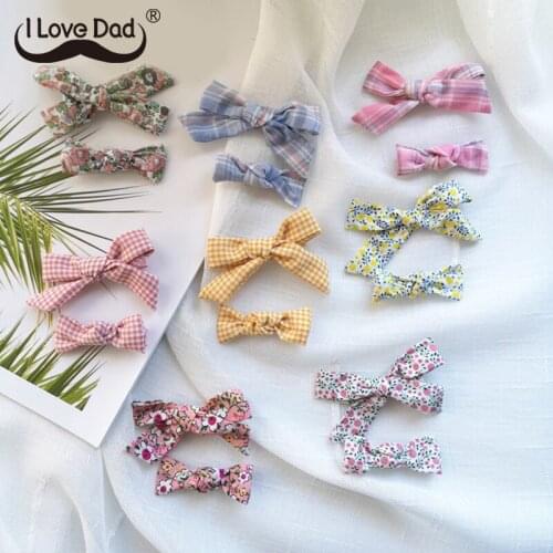 2 Pcs/Set Baby Hair Clips Bows Lattice Kids Hairpins Flower Printed Children Barrettes Clips Baby Hair Accessories