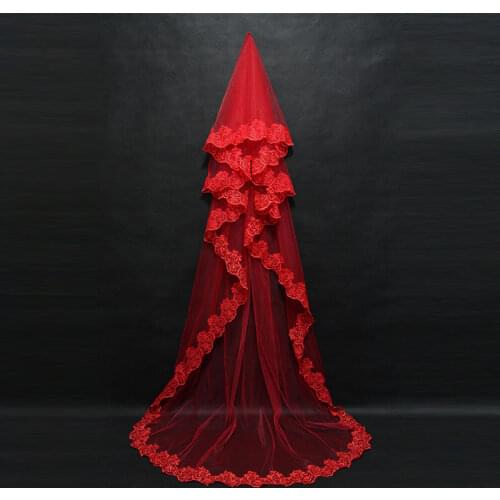 Marriage 3M One Layer Lace Edge Red White Ivory Catherdal Wedding Veil Long Bridal Cheap Accessories Veu de Noiva