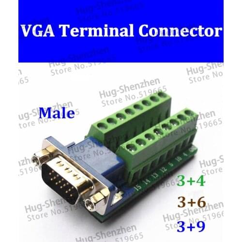 HDR15 DB15 Male 3Row 15Pin Plug Breakout PCB Board Terminals Connectors Adapter VGA connector 3+4 3+6 3+9