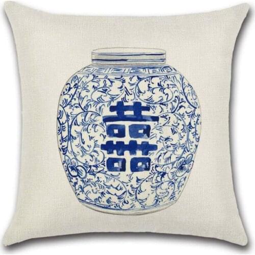 BEI classical linen Cushion Covers Blue and white Porcelain cotton PillowsCases Chinese Sofa Car seat home decorate Quality life