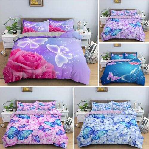 Flower Duvet Cover Sets Butterfly Bedding Set Single/Twin/Queen/King Size For Kids Comforter Cover Bedclothes