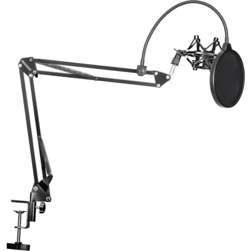 Neewer NB-35 Microphone Suspension Arm Stand Clip Holder and Table Mounting Clamp Pop Filter Windscreen Mask Shock Mount Kit