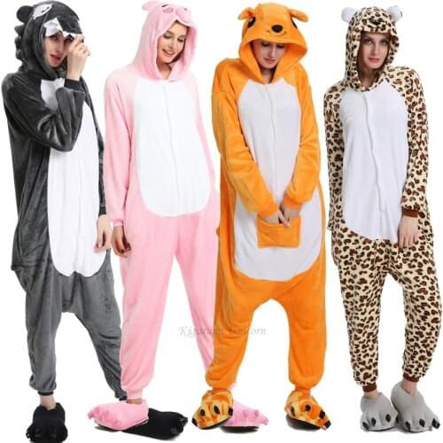 Leopard Kigurumi Unicorn Onesie Adult Animal Pajamas Suit Warm Soft Pig Kids Sleepwear Onepiece Winter Jumpsuit Pijama Cosplay
