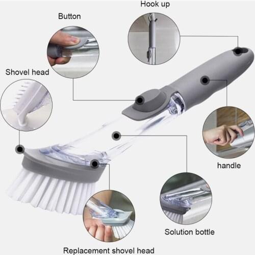 Multifunctional Cleaning Dishwashing Brush with Long Handle Automatic Liquid Filling Sponge Brush Head