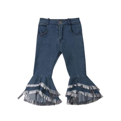 Fashion Girls Jeans Long Pants Toddler Denim Ruffle Flare Pants Trousers Slacks