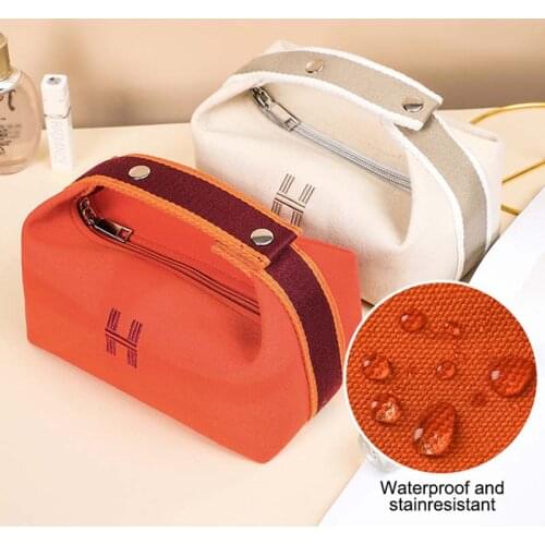 Fashion Women Canvas Handle Cosmetic Bags Portable Travel Waterproof Makeup Organizer Female Large Capacity Toiletry Storage Bag