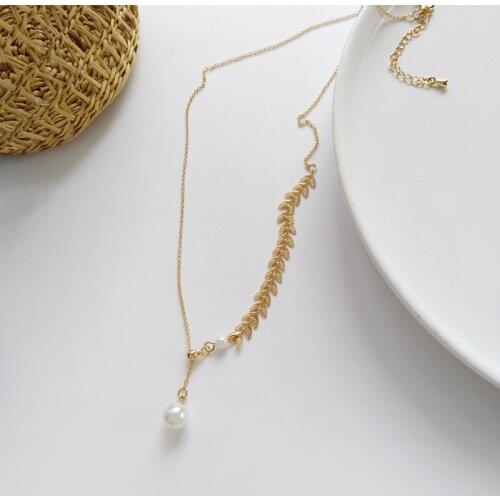 Gold Wheat Trendy Choker Internet Influencer Pearl Pendant Necklace Ins Style Asymmetric Necklace Accessories Fashion Jewelry
