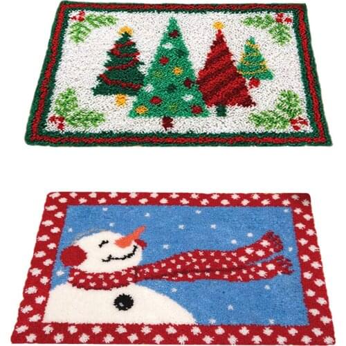2 Sets Latch Hook Rug Kits DIY Tapestry Carpet Rug Making for Kids Adults Beginners 50x36cm - Christmas Tree & Snowman