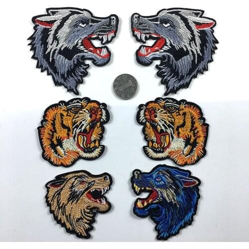 Animal wolf head tiger head patches wholesale embroidery Iron on clothes T-shirt for kids, DIY embroidery patch sticker