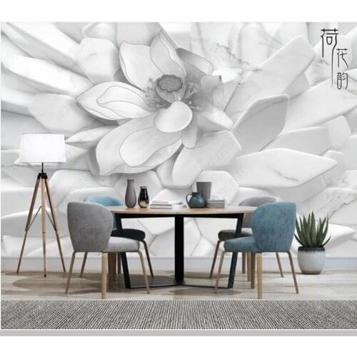 Papel de parede White embossed flowers modern 3d stereo wallpaper mural,living room tv wall bedroom wall paper home decor