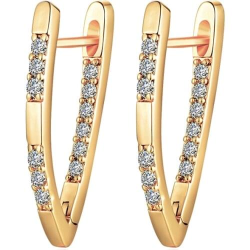 New Fashion V-shape Cubic Zirconia Stud Earrings Gold Silver Color Gem Stone CZ Earrings for Women Charm Jewelry Beautiful Gifts