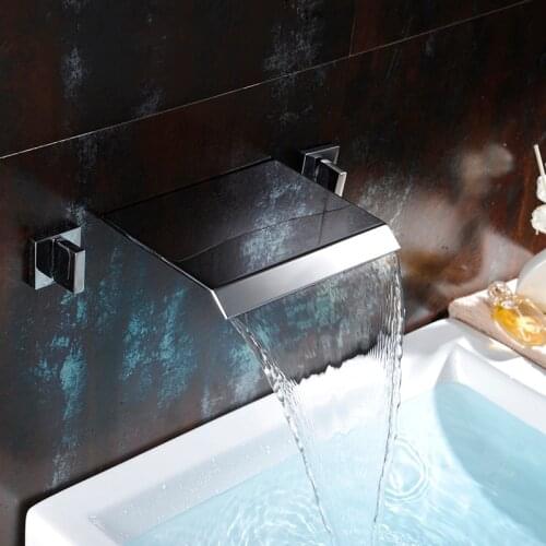 Polished Chrome Wall Mount Waterfall Bath Sink Mixer Faucet Dual Handle Bathroom Basin Hot and Cold Water Taps LT-301A