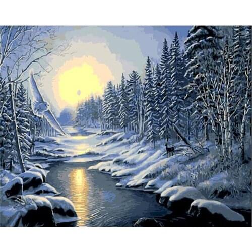 Landscape Winter Printed Fabric 11CT Cross-Stitch Complete Kit Embroidery DMC Threads Handicraft Painting Knitting Floss