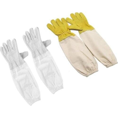 1 Pair Beekeeper Gloves Cotton Leather Anti Bee Protect Sleeves for Apiculture Beekeeper Beehive Tools