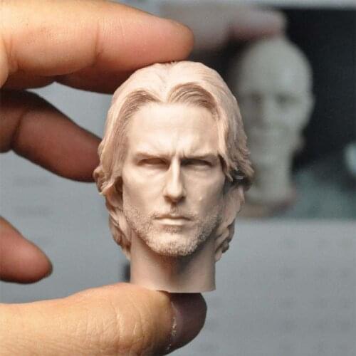 DIY Unpainted 1/6 Tom Cruise Head Sculpt with Neck PVC Male Soldier Head Carving Fit 12'' Action Figure Body