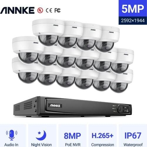 ANNKE 16CH FHD 5MP POE Network Video Security System H.265+ 6MP NVR 16PCS 5MP Waterproof Surveillance POE Cameras With Audio in