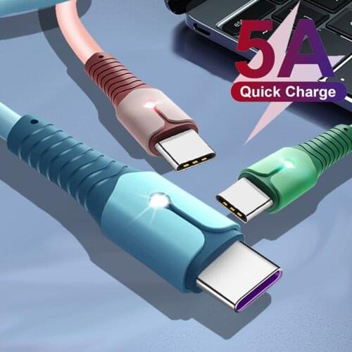 LED USB Type C Cable 5A Liquid Silicone Fast Charging USB C Wire Mobile Phone Sync Data Cord For Xiaomi 11 10 Huawei P40 Redmi