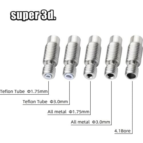 5pc V6 Heat Break Throat for 1.75 / 3.0/4.1 mm All-Metal / with PTFE Stainless Steel for E3D 3D printer bowden / wade hotend