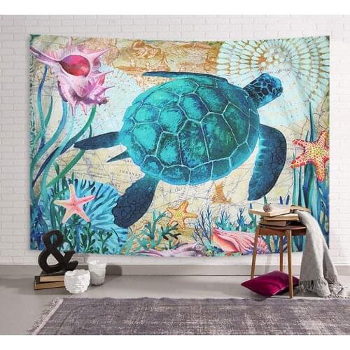 Fun Sea Turtles Turquoise Blue Design Wall Tapestry Bohemian Mandala Wall Art Decor
