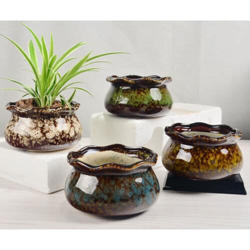 Vintage Creative Ceramic Lace Round Basin Succulent Flower Pot Gardening Large Diameter Green Plant Potted Home Garden Decor