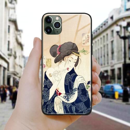 Japanese style Geisha vintage art Silicone Glass Phone Case Cover Shell For iPhone SE 6 6s 7 8 Plus X XR XS 11 12 Mini Pro Max