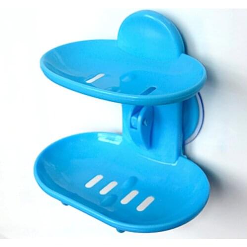 High Quality Fashionable Double Layers Home Bathroom Soap Dishes Holder Rack Strong Suction Cup Type Soap Basket Tray Organizer