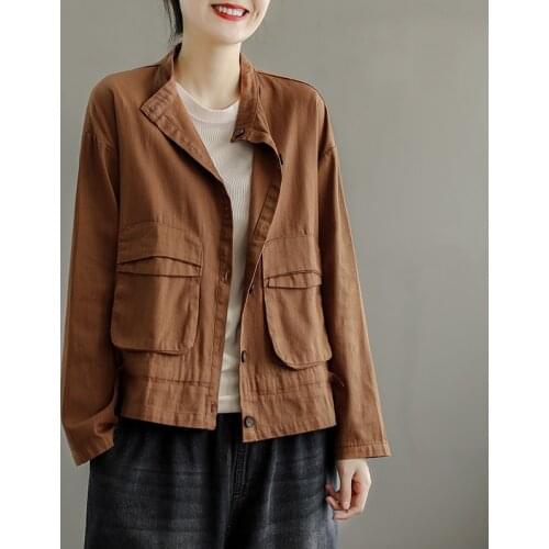 Autumn Women Jackets Retro Loose Single-Breasted Pocket Tops 2021 New Cardigan Casual Solid Color Basic Coat Female Outwear