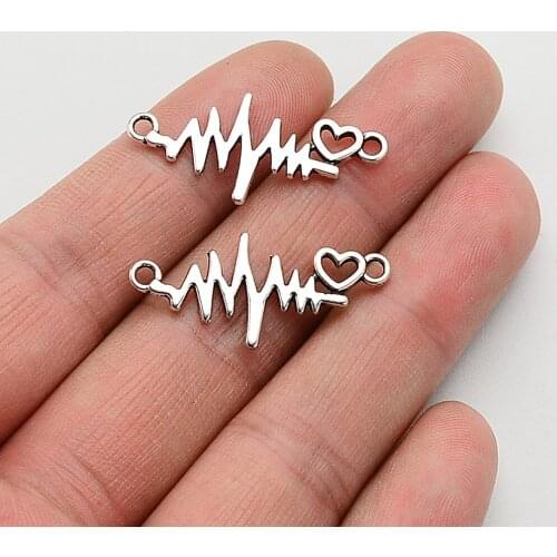 30pcs/lot--14x31mm,Heartbeat Connector Heart Wave Charms ,Antique Silver Plated Pendant,DIY Jewellery Making Finding Supplies
