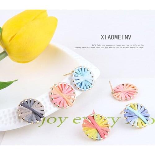 4pcs Korean Style Women Stud Earrings Vacation Gradient hand-woven Round Trendy Earrings For Women Sweet Jewelry Accessories
