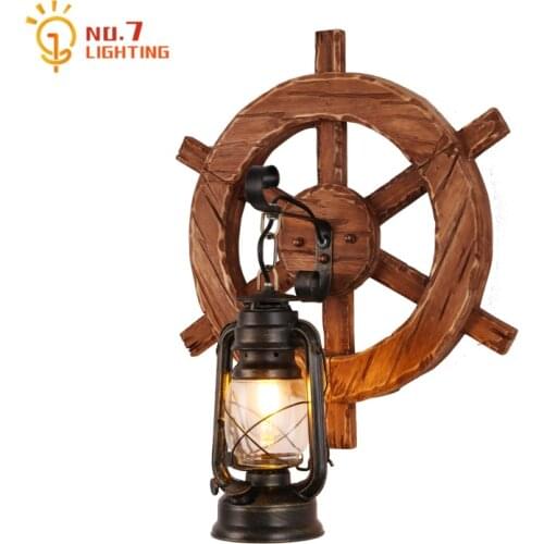 American Retro Vintage Industrial Wall Lamp Iron Art Wood E27 Led Wall Mounted Home Decor Loft Cafe Restaurant Stairs Aisle Bar
