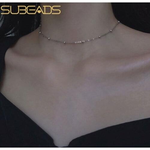 Subeads 925 Sterling Silver Geometric Round Choker Necklace For Women Minimalist Bead Chain Necklace Fine Jewelry Cute Gift