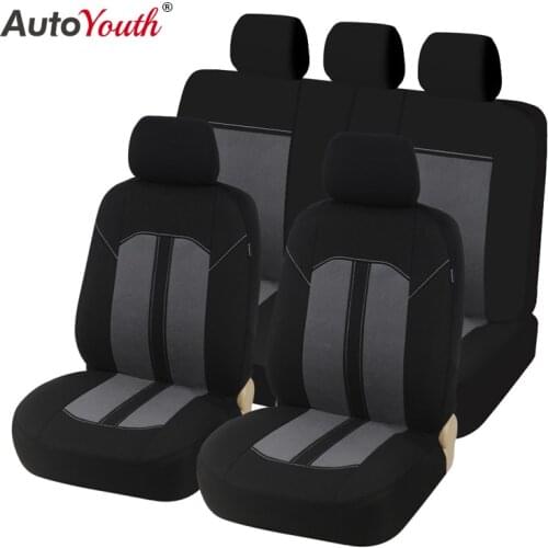 AUTOYOUTH Flannel + Polyester Fabric Car Seat Covers Full Set Car Seat Protector Universal Fit For Most Vehicles Black & Gray