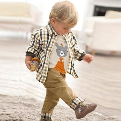 Kids BoysClothes Children Plaid Coat+T-Shirt+Pants 3pcs Baby Suits Toddler Boy Clothing Spring Autumn Outerwear Costume BC1034