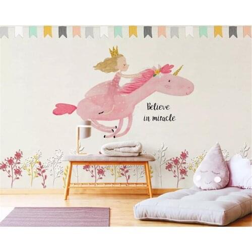 Beibehang Photo mural wallpaper Warm sweet princess unicorn childrens room background wall papel de parede 3d wallpaper tapety